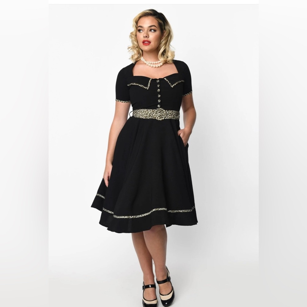 Black vintage style dress with leopard accents
